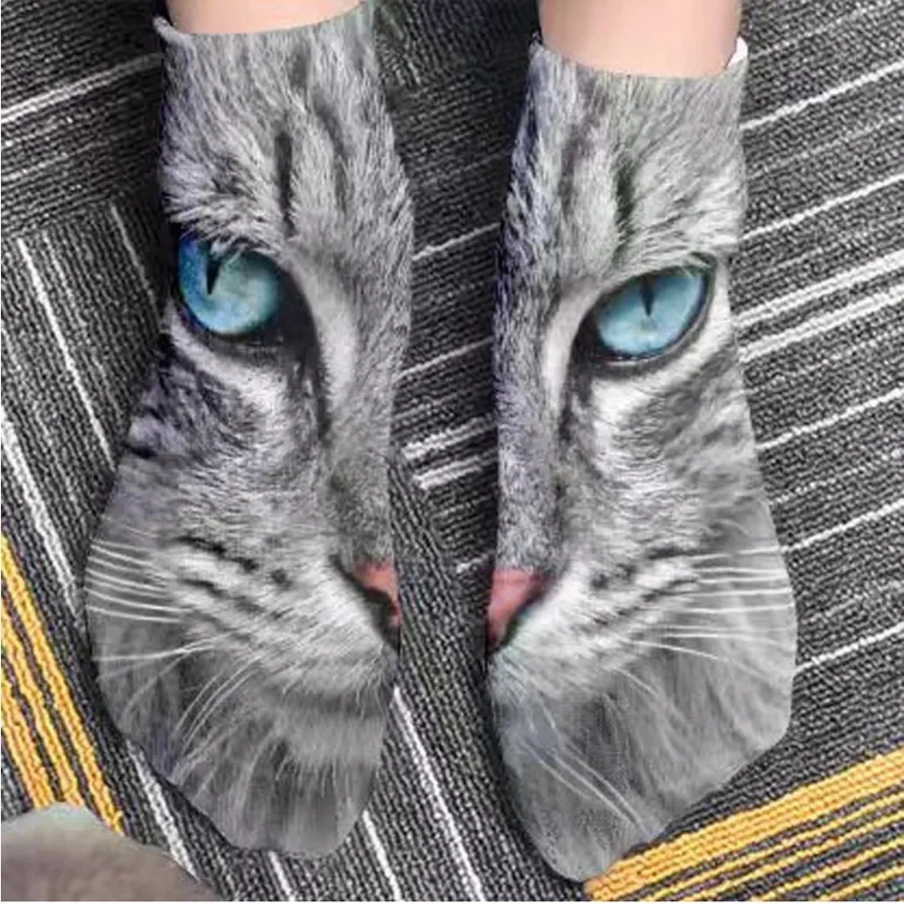 Gray Tiger Cat Face Socks